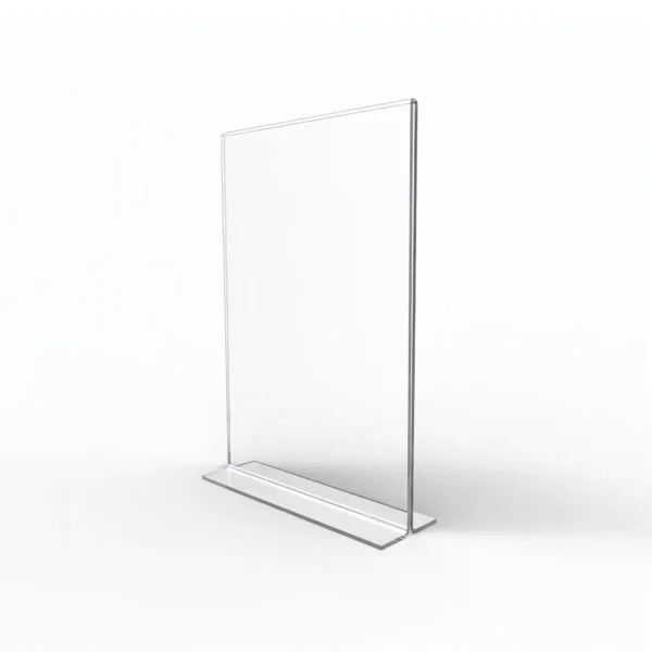 presentoir-en-t-plexiglas-porte-menu-double-face-tunisie.jpg Présentoir de table en T en Plexiglas transparent, porte-menu ou porte-affiche A4/A5 double face, PLV pour restaurant, Sign Express Tunisie.
