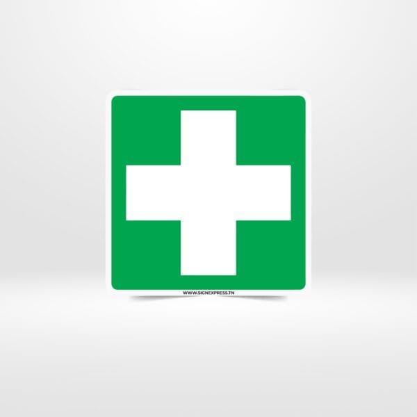 Plaque premiers secours norme ISO 7010 avec croix verte – sécurité Tunisie