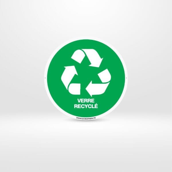 plaque-verre-recycle.jpg Plaque signalétique "Verre Recyclé", fixation vis ou adhésif, gestion des déchets en verre recyclé, Tunisie