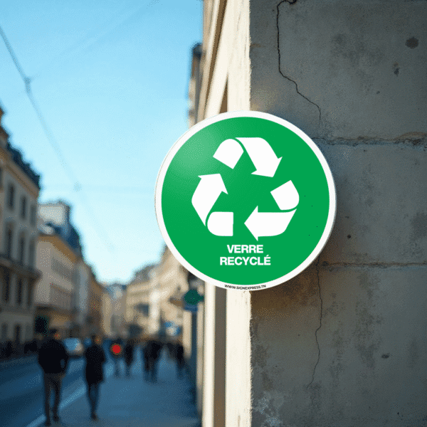 plaque-dechet-recyclable-signalisation-tunisie.jpg Plaque signalétique "Déchet Recyclable" en Alucobond avec pictogramme vert, conforme à la norme ISO 7010, pour entreprise ou établissement en Tunisie.