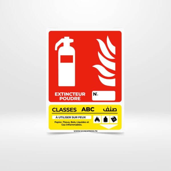 Plaque signalétique extincteur poudre ABC ISO 7010 F001 – Tunisie