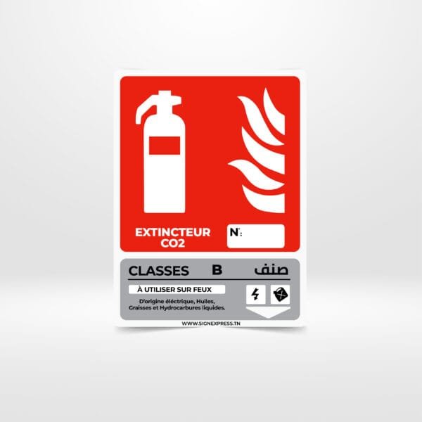 Plaque extincteur CO₂ classe B – norme ISO 7010 F001 – Tunisie