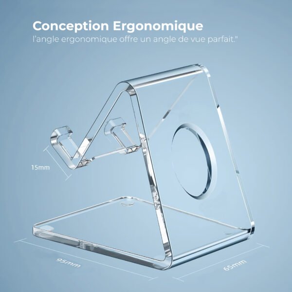 Support smartphone en plexiglas noir ou transparent, fabriqué en Tunisie