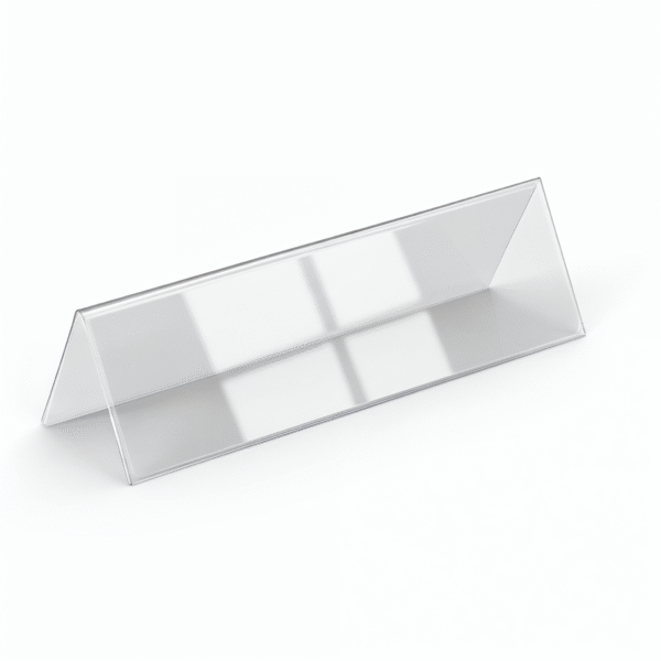 porte-nom-bureau-plexiglas-chevalet-conference-tunisie.jpg Chevalet porte-nom de bureau en Plexiglas transparent, idéal pour conférence, signalétique d'accueil ou événementiel, fabriqué par Sign Express Tunisie.