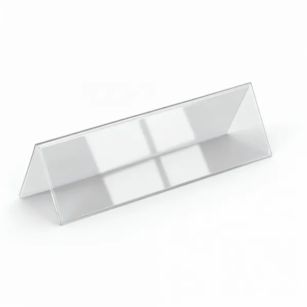 porte-nom-bureau-plexiglas-chevalet-conference-tunisie.jpg Chevalet porte-nom de bureau en Plexiglas transparent, idéal pour conférence, signalétique d'accueil ou événementiel, fabriqué par Sign Express Tunisie.