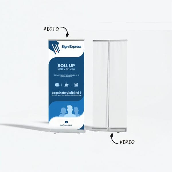 Roll up publicitaire Sign Express utilisé lors d'un événement d'entreprise en Tunisie.