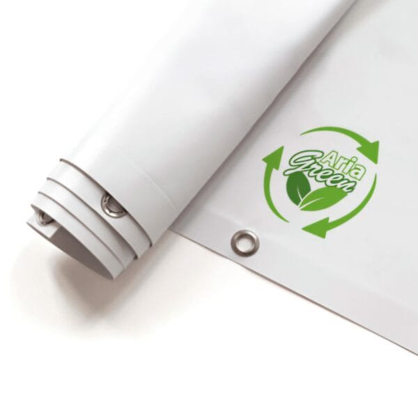 Bâche publicitaire personnalisée en PVC avec œillets, impression haute qualité en Tunisie.