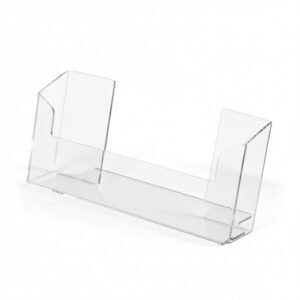 Porte-brochure de comptoir en plexi transparent format A4 pour flyer, disponible chez Sign Express Tunisie.