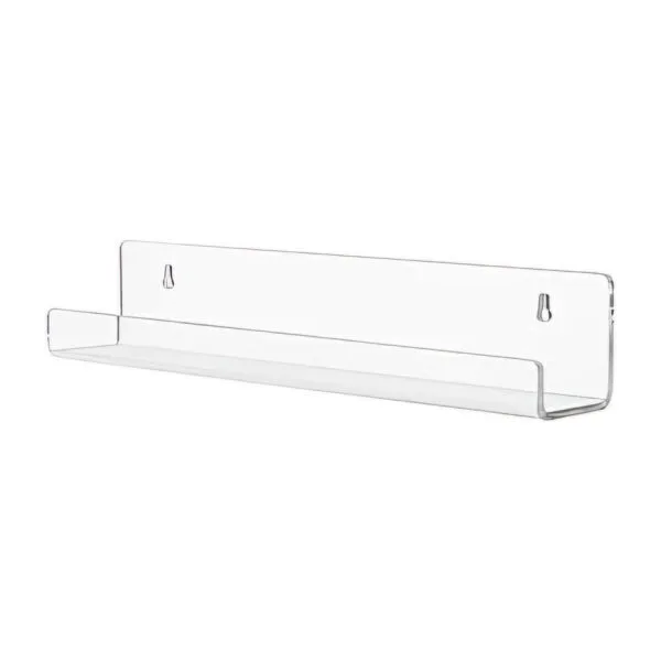 etagere-murale-plexiglas-transparente-tunisie.jpg Étagère murale en plexiglas transparente, design flottant pour rangement livres ou cadres, fixation murale invisible.