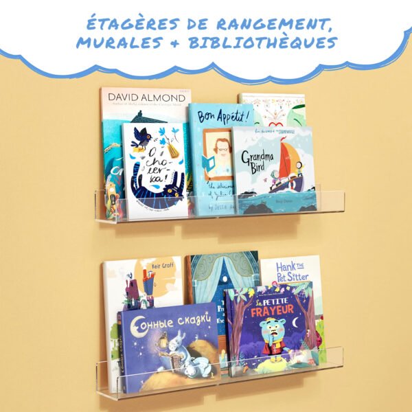 etagere-murale-plexiglas-transparente-tunisie.jpg Étagère murale en plexiglas transparente, design flottant pour rangement livres ou cadres, fixation murale invisible.