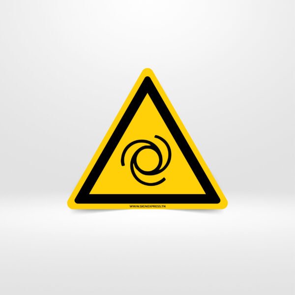 Pictogramme danger démarrage automatique machine spirale triangle jaune - Signalétique sécurité industrie Tunisie - SignExpress.
