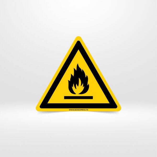 Pictogramme danger feu flamme matières inflammables triangle jaune - Signalétique sécurité Tunisie - SignExpress.