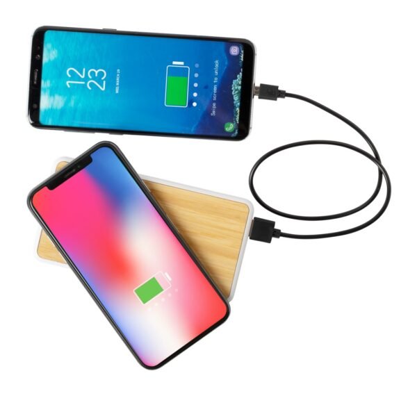 Batterie externe sans fil finition bambou et coque blanche Tunisie