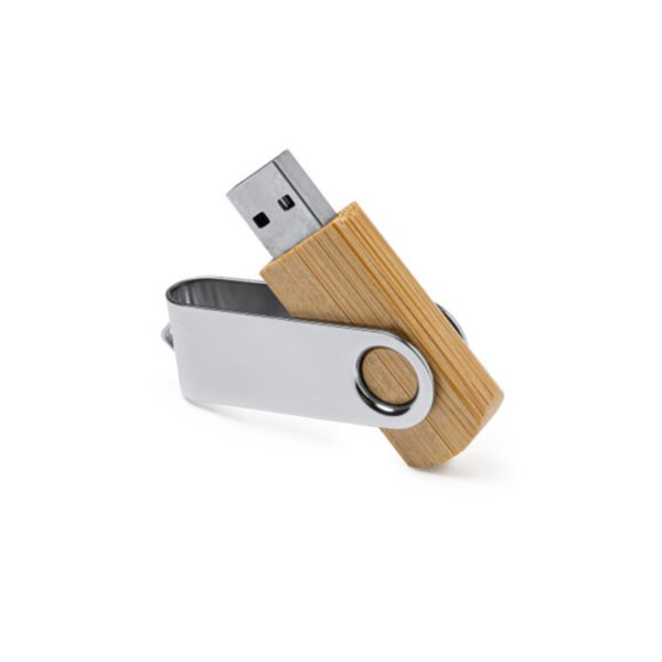 Clé USB bois et métal 16GB posée sur sa boite kraft recyclée référence