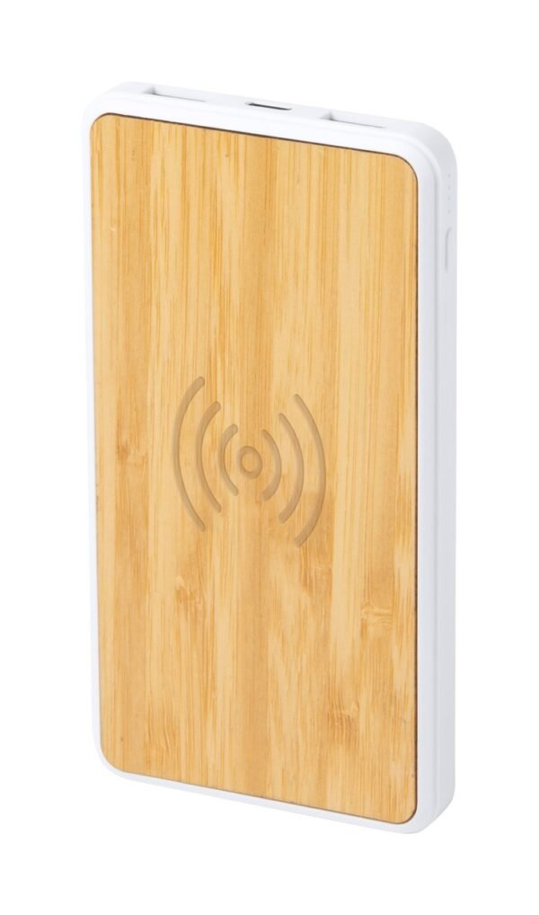 Batterie externe sans fil finition bambou et coque blanche Tunisie
