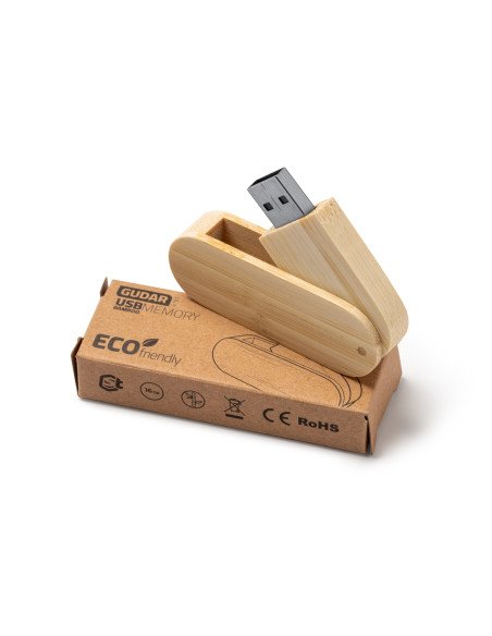 Clé USB en bois de bambou format compact vue de dos.
