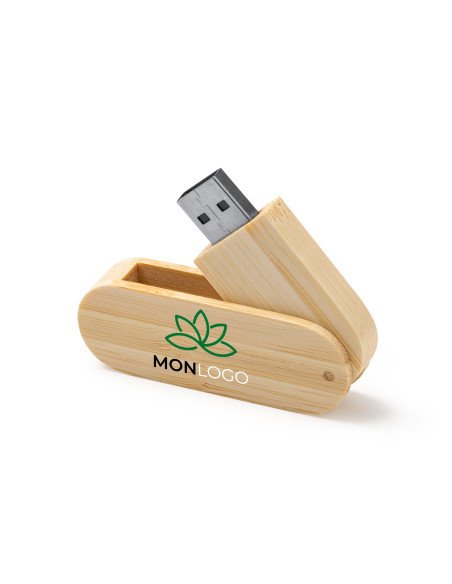 Clé USB en bois de bambou format compact vue de dos.