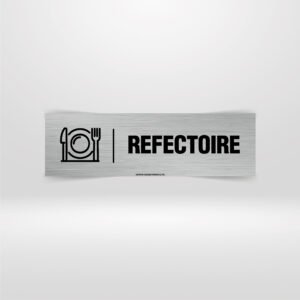 Plaque Signalétique Réfectoire – Cantine & Cuisine Tunisie Signalétique réfectoire pictogramme assiette et couverts aspect inox brossé.