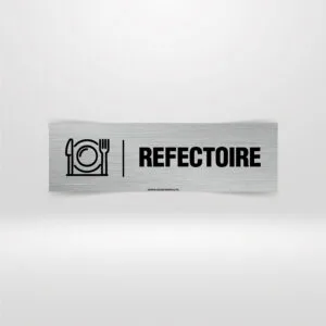 Plaque Signalétique Réfectoire – Cantine & Cuisine Tunisie Signalétique réfectoire pictogramme assiette et couverts aspect inox brossé.