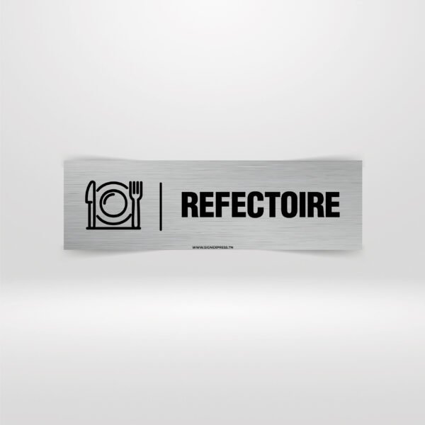 Signalétique réfectoire pictogramme assiette et couverts aspect inox brossé.