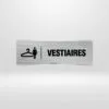 Plaque Vestiaires Femme – Signalétique Aluminium Brossé Signalétique vestiaires femme icône cintre sur fond alu brossé.