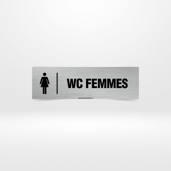Plaque WC Femmes – Toilettes Dames Aluminium Plaque de porte WC Femmes pictogramme noir sur gris.
