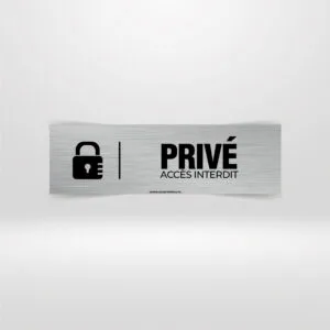 Plaque Privé Accès Interdit – Signalisation Sécurité Tunisie Plaque de porte Privé Accès Interdit avec cadenas noir sur fond argenté.