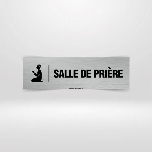 Plaque Salle de Prière – Signalisation Mosquée & Espaces Communs Plaque signalétique Salle de Prière pictogramme prière aspect inox.