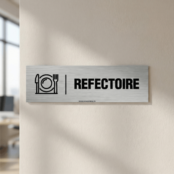 Signalétique réfectoire pictogramme assiette et couverts aspect inox brossé.