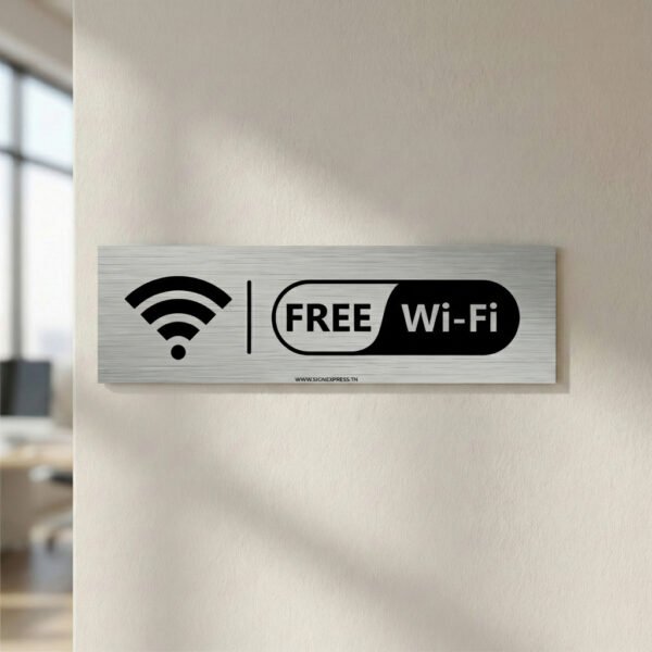 Panneau mural Free Wi-Fi aluminium brossé icône réseau sans fil.